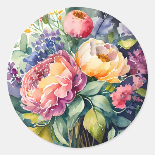  geïnspireerde Pastel Spring Waterverf Bloemen Ronde Sticker (Voorkant)