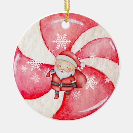  geïnspireerde pepermunt Santa Keramisch Ornament (Voorkant)