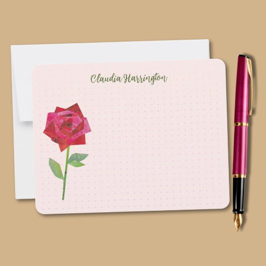 -geïnspireerde Red Rose Retro stijl Originele kuns Notitiekaartje