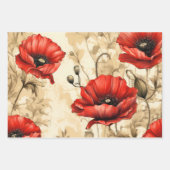  geïnspireerde rode klaprozen inpakpapier vel (Voorkant 3)