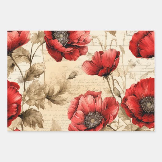  geïnspireerde rode klaprozen inpakpapier vel (Voorkant 2)