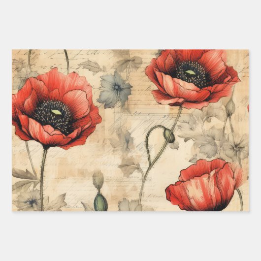 geïnspireerde rode klaprozen inpakpapier vel (Voorkant)