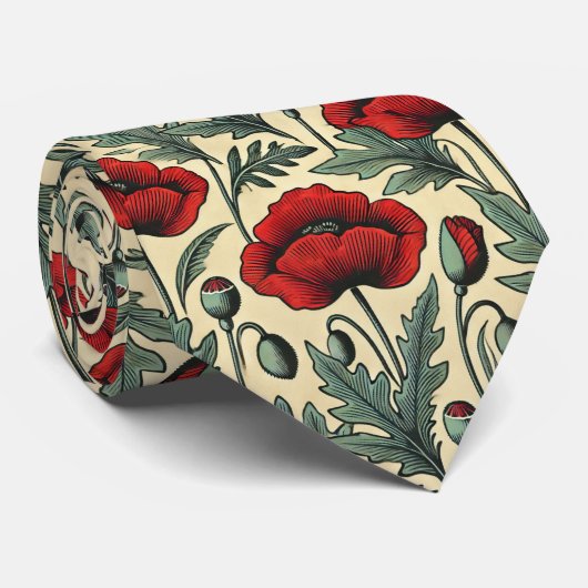 -geïnspireerde rode papaver stropdas (Opgerold)