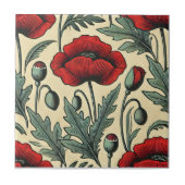 -geïnspireerde rode papaver tegeltje (Voorkant)