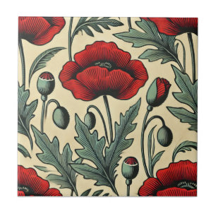 -geïnspireerde rode papaver tegeltje