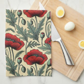 -geïnspireerde rode papaver theedoek (Quarter Fold)