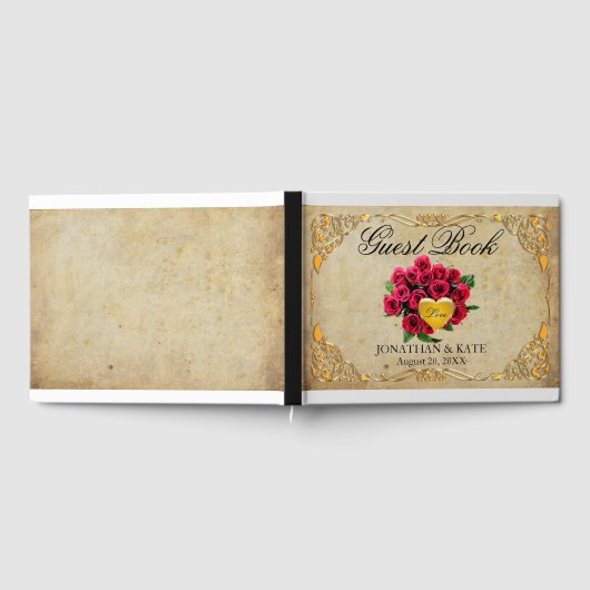  geïnspireerde rode rozen en gouden bruiloft gastenboek (Volledig)