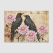  geïnspireerde Roze Bloemen & Ravens Tissuepapier (Voorkant)