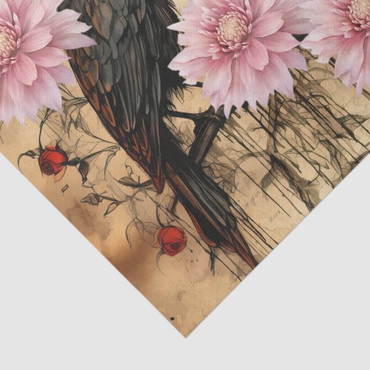  geïnspireerde Roze Bloemen & Ravens Tissuepapier (Detail)