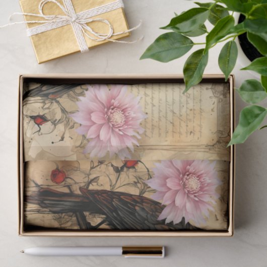 geïnspireerde Roze Bloemen & Ravens Tissuepapier (Geschenk)