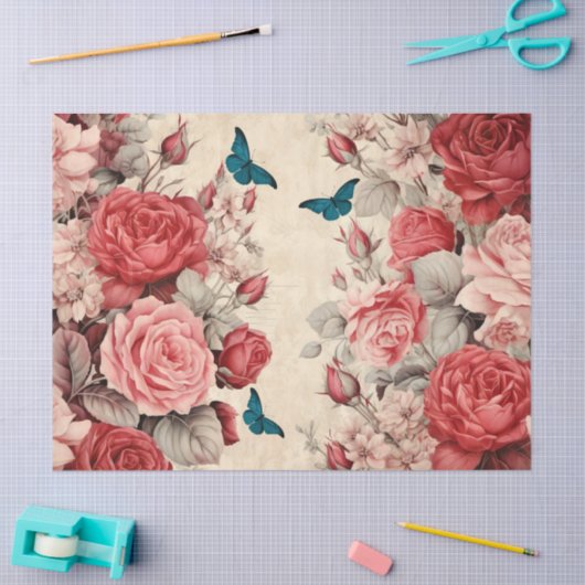  geïnspireerde roze en rode rozen vlinders tissuepapier (Craft)