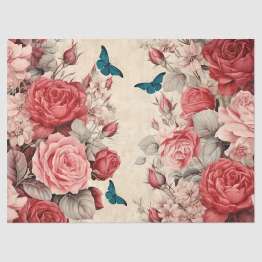 geïnspireerde roze en rode rozen vlinders tissuepapier (Voorkant)