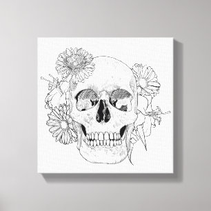 Geïnspireerde schedel en bloemen 6 canvas afdruk