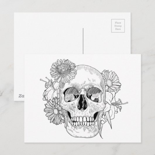 Geïnspireerde schedel en bloemen briefkaart (Voorkant / Achterkant)