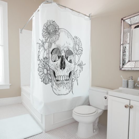 Geïnspireerde schedel en bloemen douchegordijn (In situ)