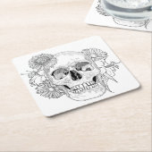 Geïnspireerde schedel en bloemen kartonnen onderzetters (Schuin)