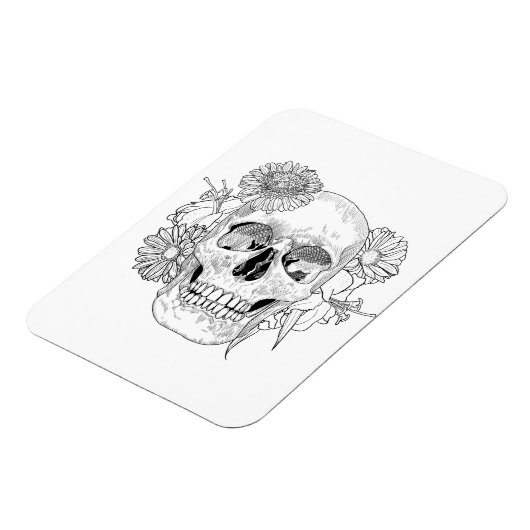 Geïnspireerde schedel en bloemen magneet (Linkerzijde)