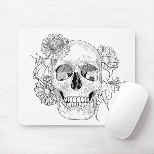 Geïnspireerde schedel en bloemen muismat (Met muis)