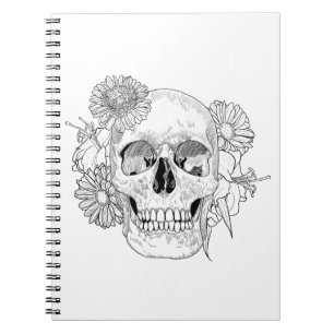 Geïnspireerde schedel en bloemen notitieboek