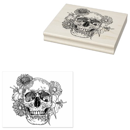 Geïnspireerde schedel en bloemen rubberstempel (Gestempeld)