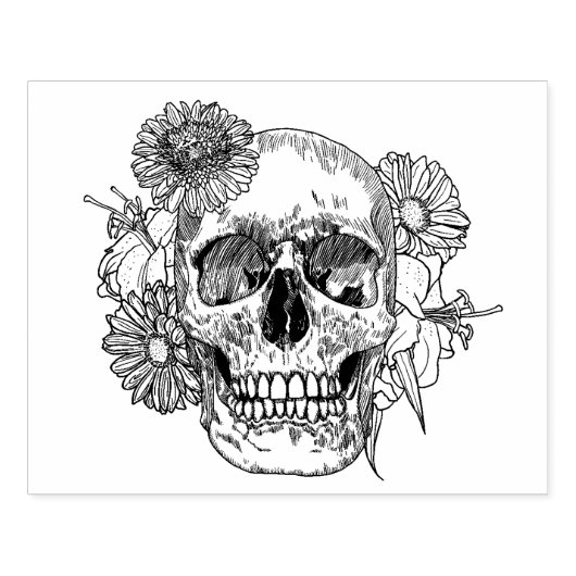 Geïnspireerde schedel en bloemen rubberstempel (Afrduk)