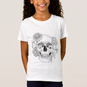 Geïnspireerde schedel en bloemen t-shirt