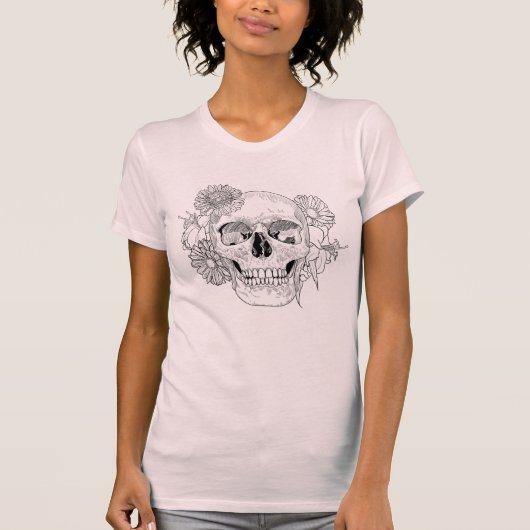 Geïnspireerde schedel en bloemen t-shirt (Voorkant)