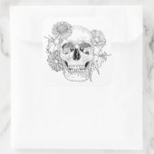 Geïnspireerde schedel en bloemen vierkante sticker (Tas)