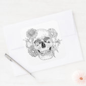 Geïnspireerde schedel en bloemen vierkante sticker (Envelop)