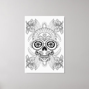 Geïnspireerde schedel in bloemen 6 canvas afdruk
