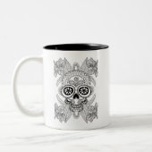 Geïnspireerde schedel in bloemen tweekleurige koffiemok (Links)