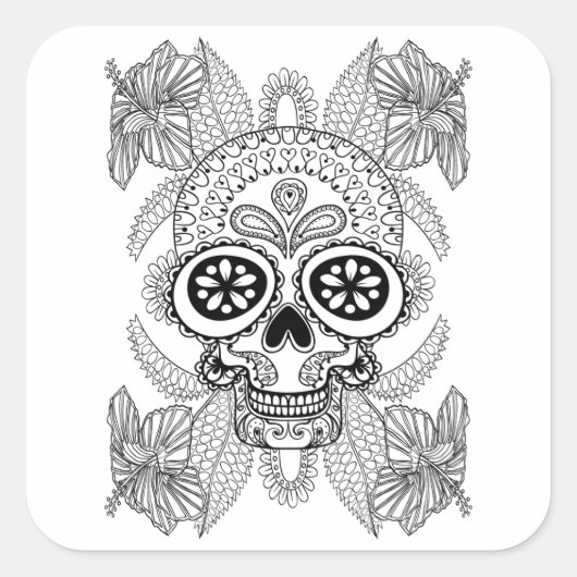 Geïnspireerde schedel in bloemen vierkante sticker (Voorkant)