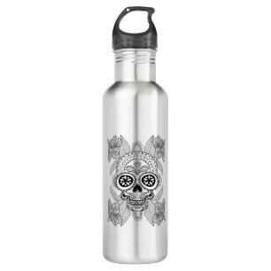 Geïnspireerde schedel in bloemen waterfles