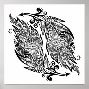 Geïnspireerde schets van veren 2 poster