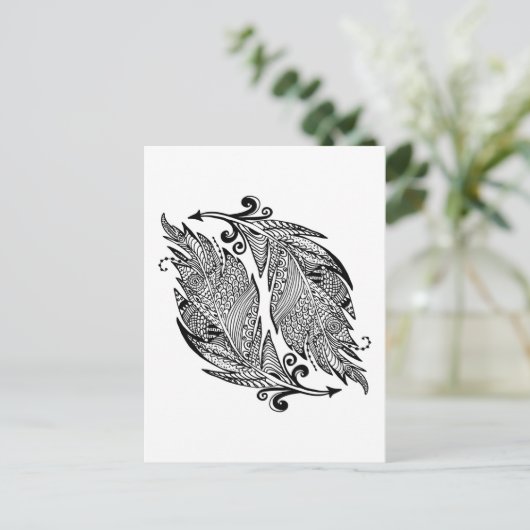 Geïnspireerde schets van veren briefkaart (Staand voorkant)