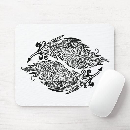 Geïnspireerde schets van veren muismat (Met muis)