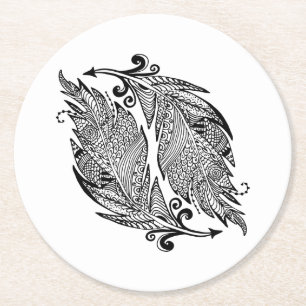 Geïnspireerde schets van veren ronde kartonnen onderzetter