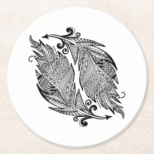 Geïnspireerde schets van veren ronde kartonnen onderzetter (Voorkant)