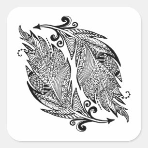 Geïnspireerde schets van veren vierkante sticker