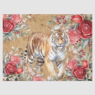  geïnspireerde tijger & rode rozen decoupage tissuepapier