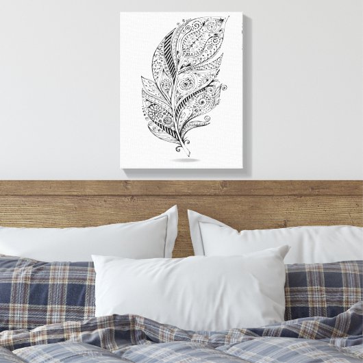 Geïnspireerde Tribal Feather 6 Canvas Afdruk (Insitu (Slaapkamer))