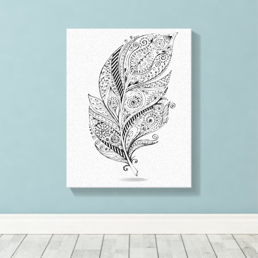 Geïnspireerde Tribal Feather 6 Canvas Afdruk (Insitu (Houten vloer))