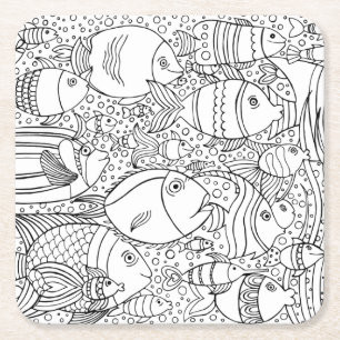 Geïnspireerde visschool kartonnen onderzetters