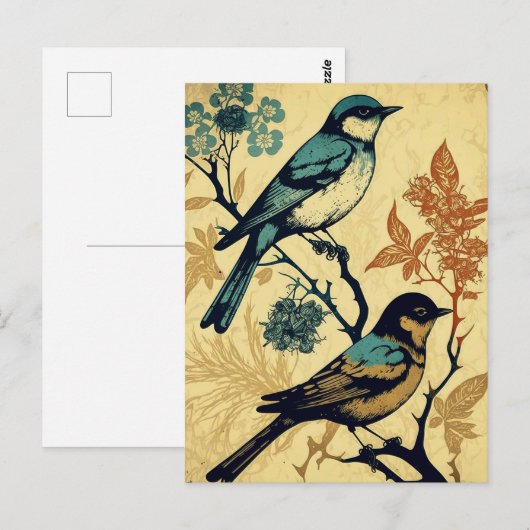 geïnspireerde vogels die op een vertakking worden briefkaart (Voorkant / Achterkant)