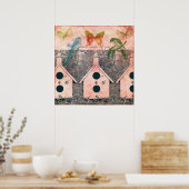 Geïnspireerde vogels met vogelhuizen poster (Keuken)