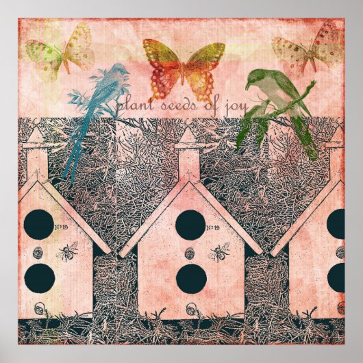 Geïnspireerde vogels met vogelhuizen poster (Voorkant)