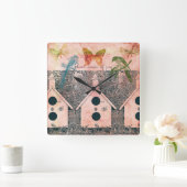 Geïnspireerde vogels met vogelhuizen vierkante klok (Huis)
