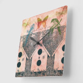 Geïnspireerde vogels met vogelhuizen vierkante klok (Hoek)