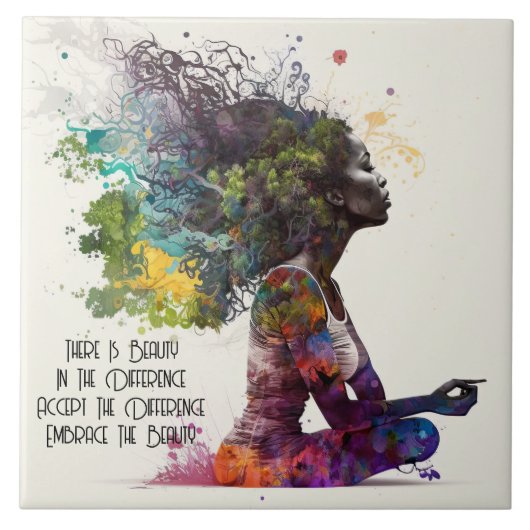 Geïnspireerde vrouw omhelst keramische Tegel Tegeltje (Voorkant)