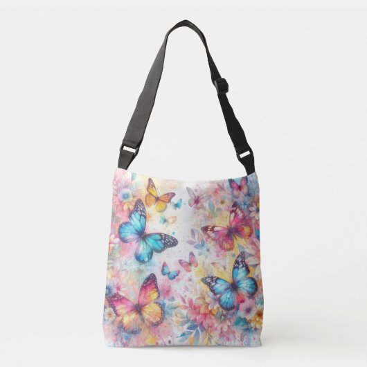  geïnspireerde Waterverf Bloemenvlinders Crossbody Tas (Voorkant)